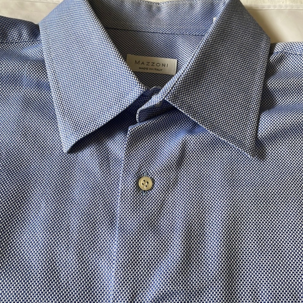 Mazzini made in Italy men’s long sleeve cotton dress shirt blue size 17 34-35